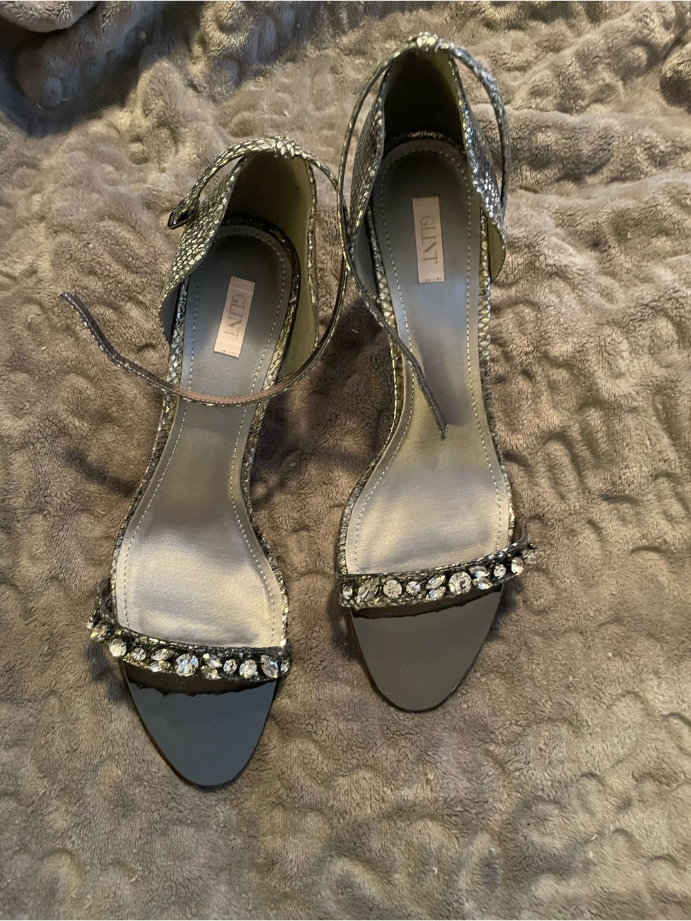 Glint Silver Crystal Ankle-Strap Heels